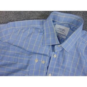 Charles Tyrwhitt Shirt Mens 15.5x33 Light Blue Yellow Check Non Iron Business